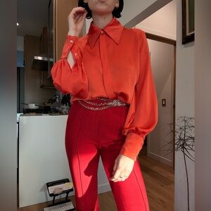 Animal Crackers orange silk blouse Sz Small